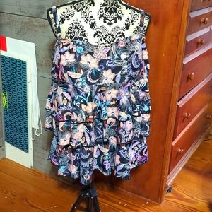 Torrid Tankini Floral Ruffle Black Pink 2X